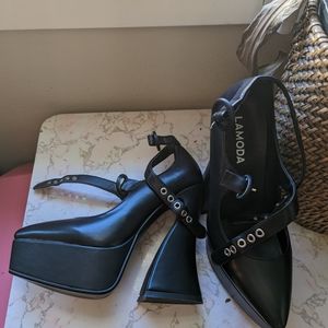 NEW Platform Mary Jane heels - goth rave fetish wear 60s Inpired flare heel